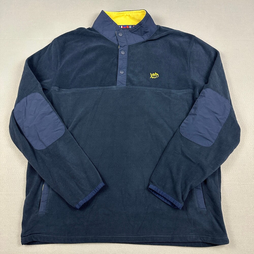 Southern Tide Jacket Men XL Blue Solid Snap Collar Fleece Pullover Outdoor